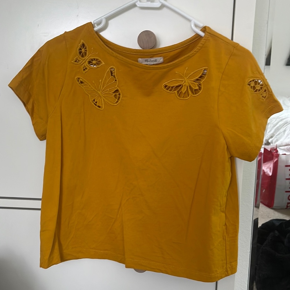 Madewell Embroidered Cutout Crop Shirt